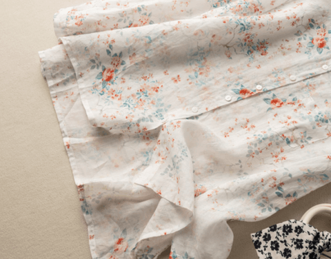 Ramie Floral Print Long Sleeve Button Down Casual Shirt