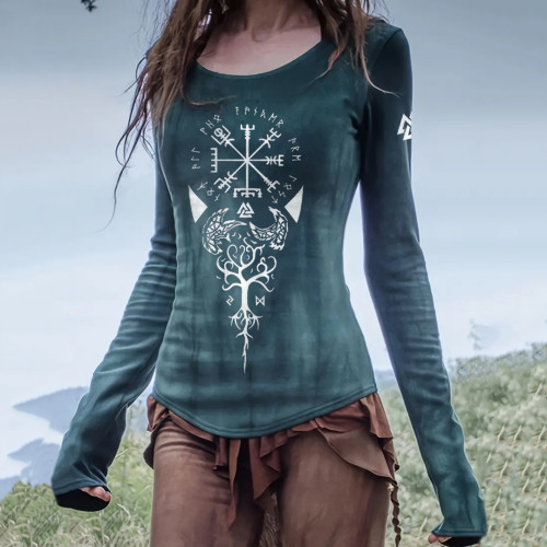 Retro Viking Ethnic Graphics Long-Sleeved T-Shirt