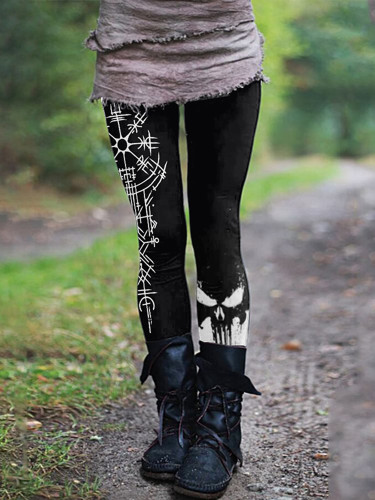 Tribal Viking Skull Totem Retro Leggings