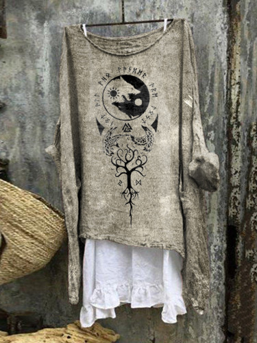 Vintage Distressed Viking Totem Linen Blend Tunic