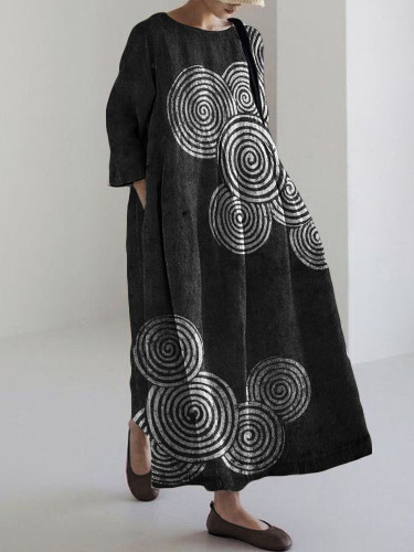 Sea Waves Ripples Japanese Lino Art Linen Blend Maxi Dress
