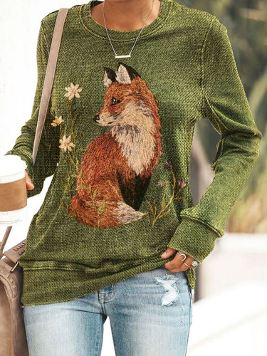 Fox Art Print Long Sleeve Sweatshirt