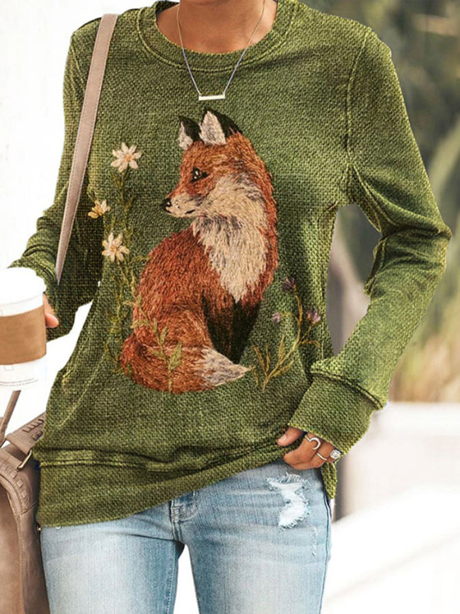 Fox Art Print Long Sleeve Sweatshirt