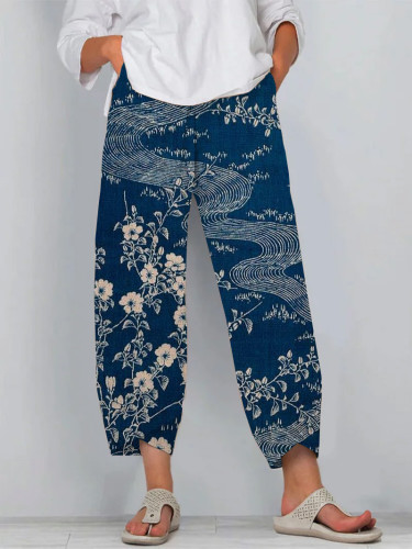 Japanese Floral Print Loose Casual Pants