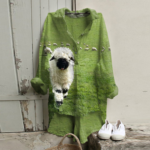 Greetings From The Stray Sheep Graphic Linen Blend High Low Tunic