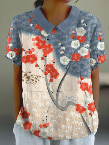 Women's Japanese Floral Print Short Sleeve Top