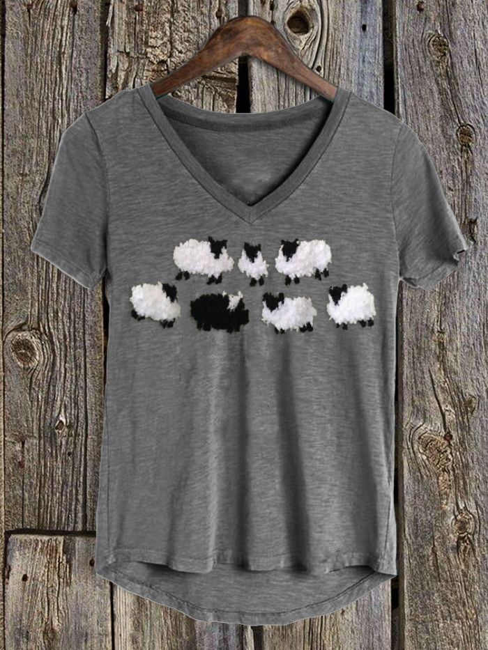 Fuzzy Sheep Fleece V Neck Comfy T Shirt
