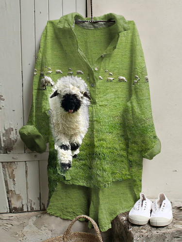 Greetings From The Stray Sheep Graphic Linen Blend High Low Tunic