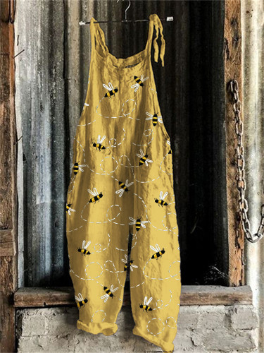 Flying Bees Embroidery Pattern Casual Jumpsuit