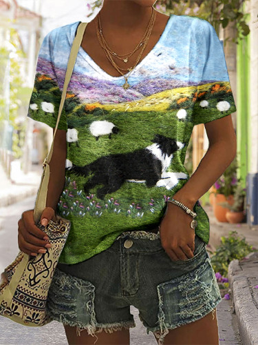Funny Running Sheepdog Wool Felt Cozy T-Shirt