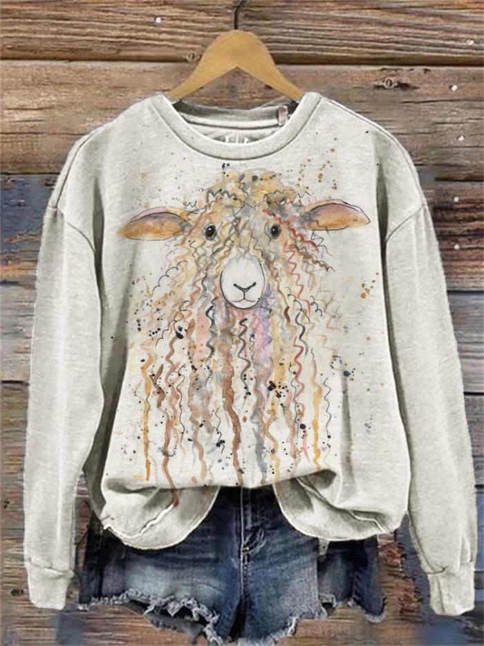 Lovely Sheep Watercolor Art Comfy Sweatshirt