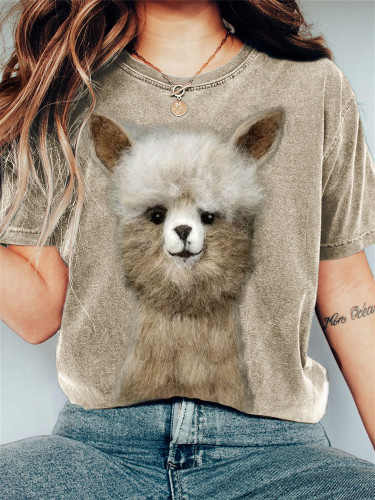 Funny Alpaca Felt Art Vintage T Shirt