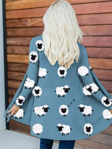Women's Cute Plush Sheep Pattern Print Cardigan