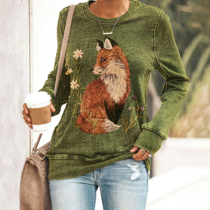 Fox Art Print Long Sleeve Sweatshirt