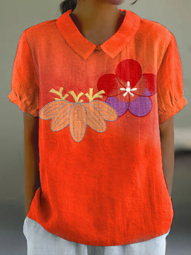 Women's Japanese Art Plum Blossom Print Short Sleeve Top