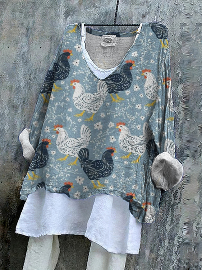 Women's Vintage Chicken Cozy Linen Blend Tunic