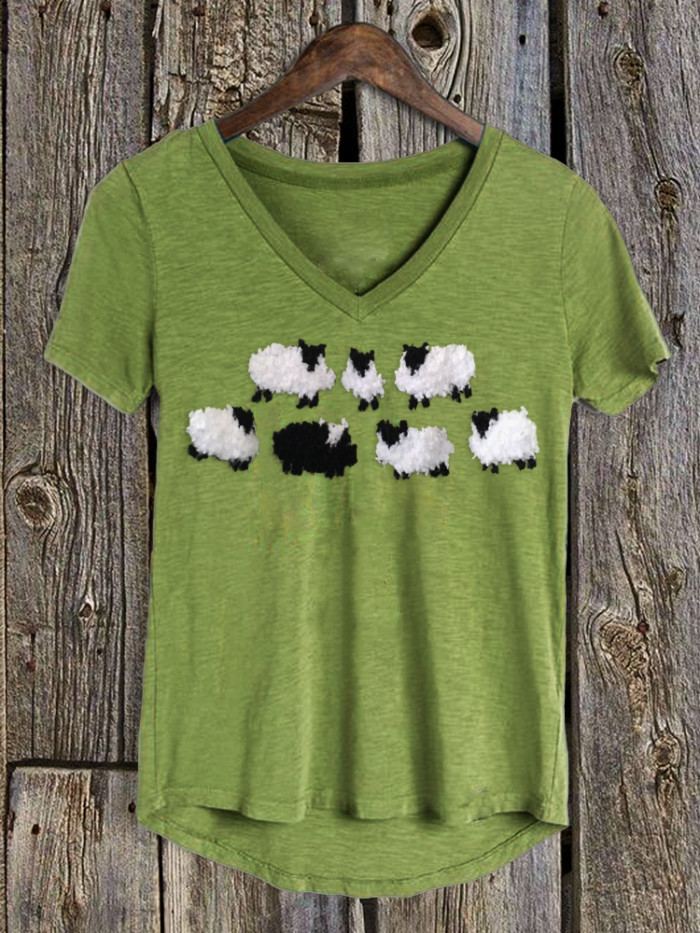 Fuzzy Sheep Fleece V Neck Comfy T Shirt