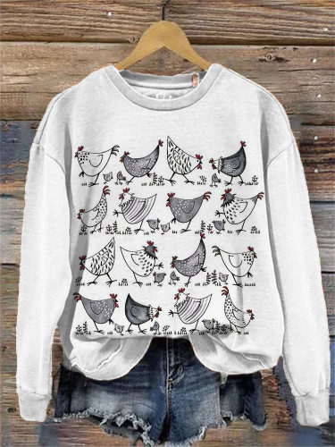 Running Chicken Print Cozy Sweatshirt