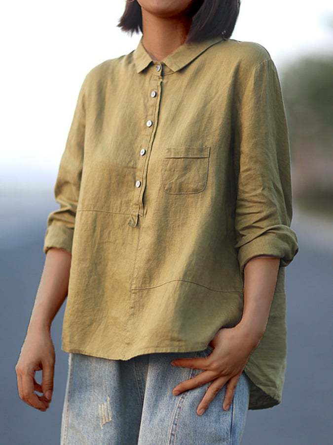 Ladies Casual Long Sleeve Shirt With Lapel Button Design