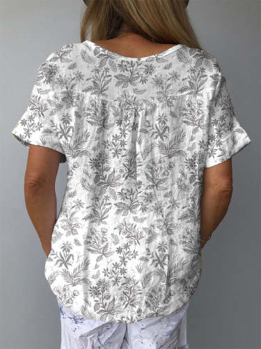 Meadows Floral Pattern Printed Women's Casual Cotton And Linen Shirt