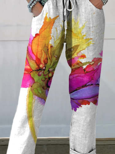 Women's Summer Bloom Printed Cotton And Linen Casual Pants