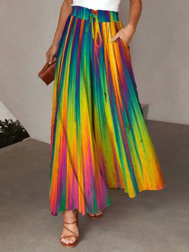 Women's Rainbow Aurora Print Wide Leg Pants