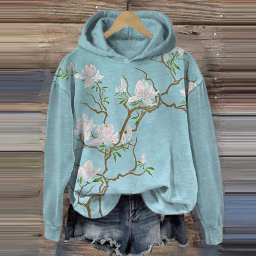 Women's Art Floral Blossom Flower Print Casual Hooded Sweatshirt
