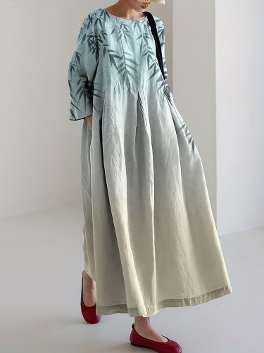 Japanese Bamboo Gradient Art Linen Blend Maxi Dress
