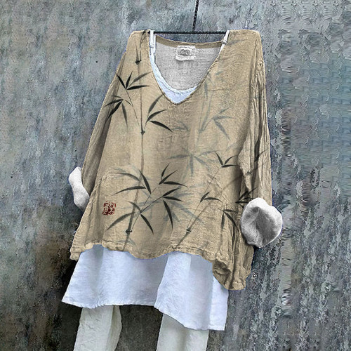 Women's Japanese Art Bamboo V Neck Shirt