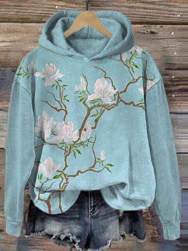 Women's Art Floral Blossom Flower Print Casual Hooded Sweatshirt