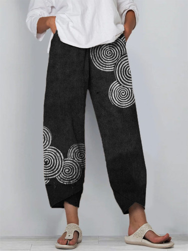 Sea Waves Ripples Japanese Lino Art Linen Blend Cropped Pants