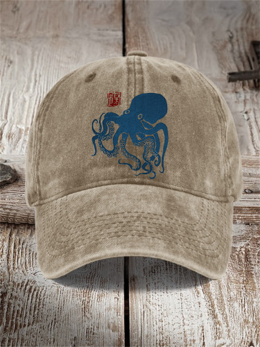 Octopus Japanese Lino Art Washed Cap