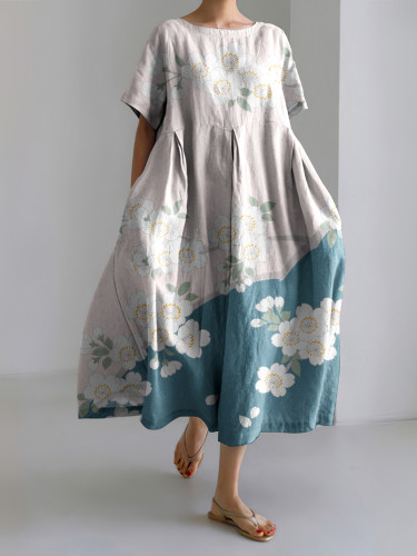 Cherry Blossom Japanese Linen Blend Maxi Dress