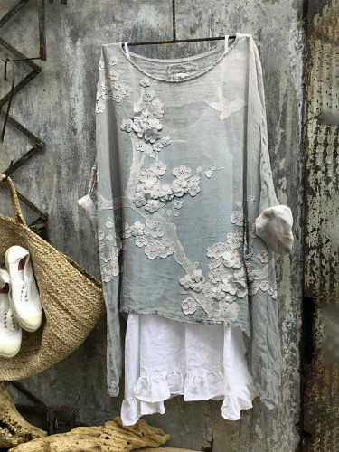 Japanese Embossed Floral Linen Blend Tunic