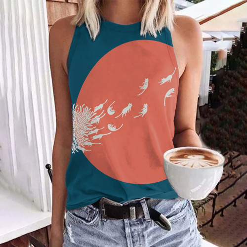 Abstract Creative Dandelion And Cat Painting Art Tank Top