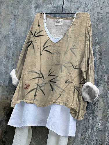 Women's Japanese Art Bamboo V Neck Shirt