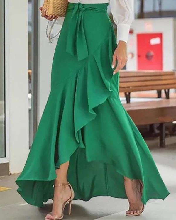 Plaid Ruffled Irregular High Waist Casual Skirt