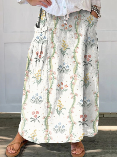 Retro Bohemian Floral Print Women's Pocket Skirt