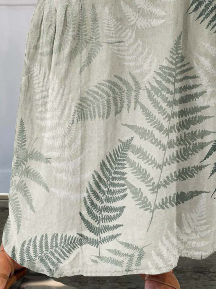 Women's Flowers And Leaves Art Pattern Print Linen Pocket Skirt