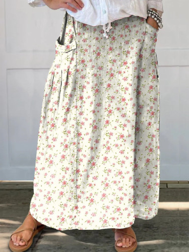 Retro Floral Print Women's Pocket Skirt