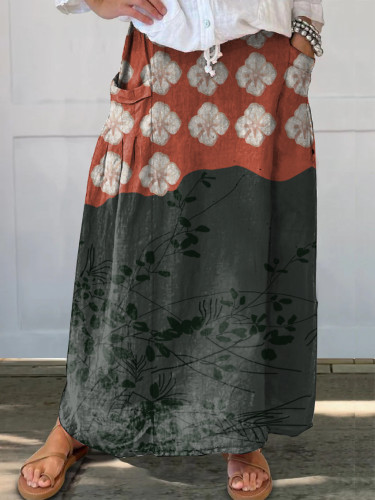 Japanese Art Floral Print Women's Pocket Skirt