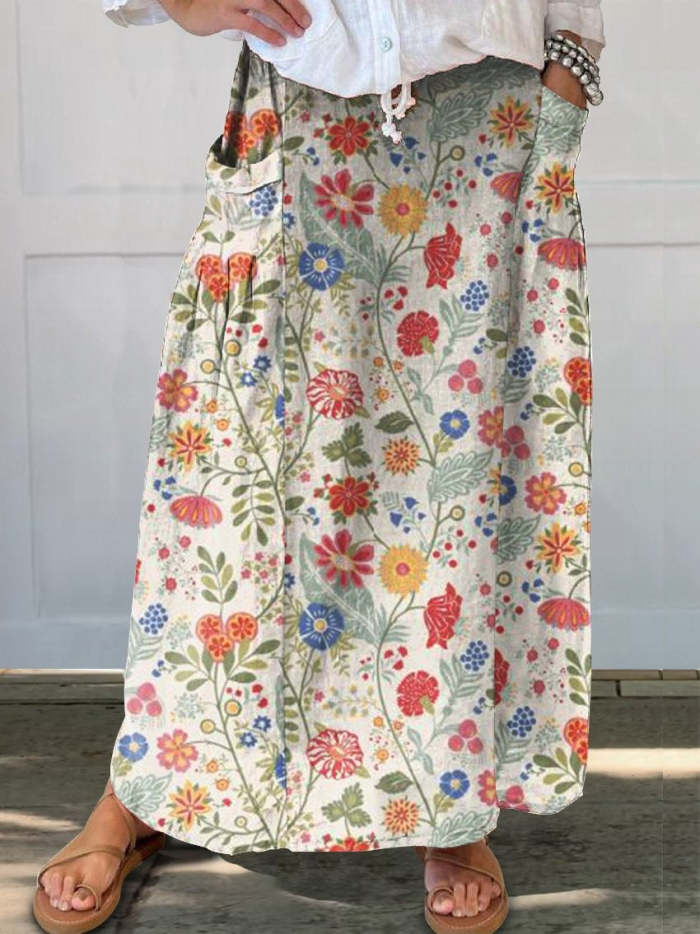 Women's  Pastoral Floral Art Print Casual Cotton And Linen Shirt