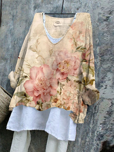 Retro Chic Floral Print Long Sleeve Top
