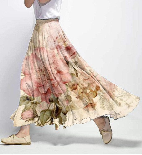 Vintage Chic Floral Print Elastic Waist Skirt