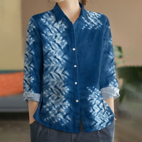 Tie-Dye Art Print Long Sleeve Casual Shirt