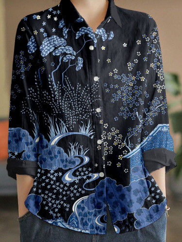 Japanese Traditional Pattern Linen Blend Comfy Blouse