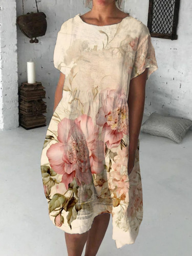 Vintage Chic Floral Print Short-sleeved Mini Dress