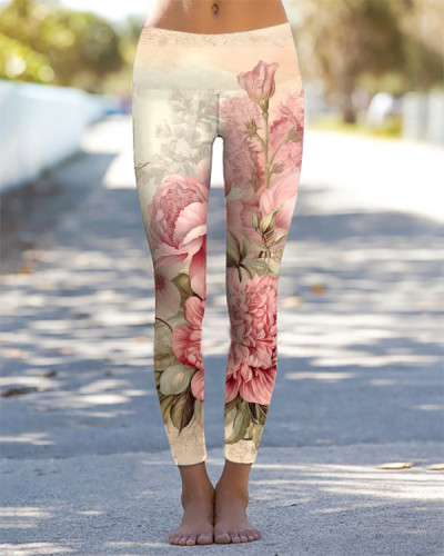 Retro Chic Floral Print Leggings