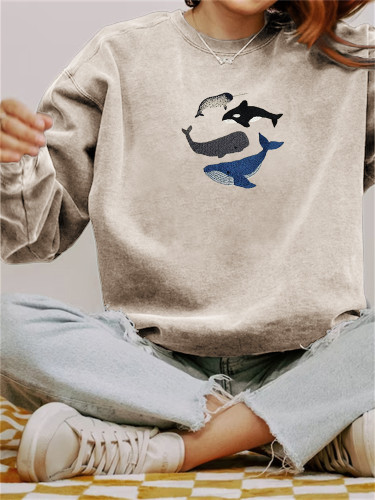 Species of Whales Embroidered Washed Sweatshirt