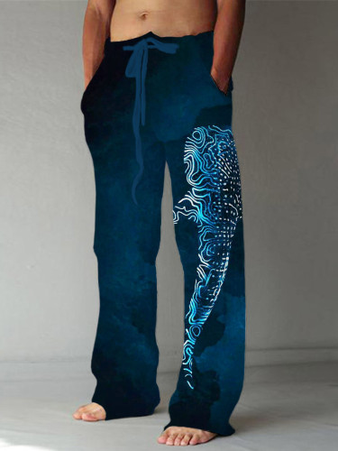 Luminous Line Whale Tie-Dye Print Linen Pants